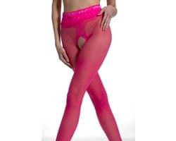Panty Open Kruis - 30 Denier - Magenta - Maat: S/M - Model: Lace - Merk: Amour
