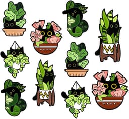 pin button reversspeld van email kat in potplant, creatieve emaille speldjes, grote set, cartoonplanten, anime, speld — thumbnail 1