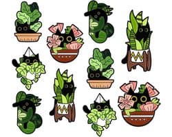 pin button reversspeld van email kat in potplant, creatieve emaille speldjes, grote set, cartoonplanten, anime, speld