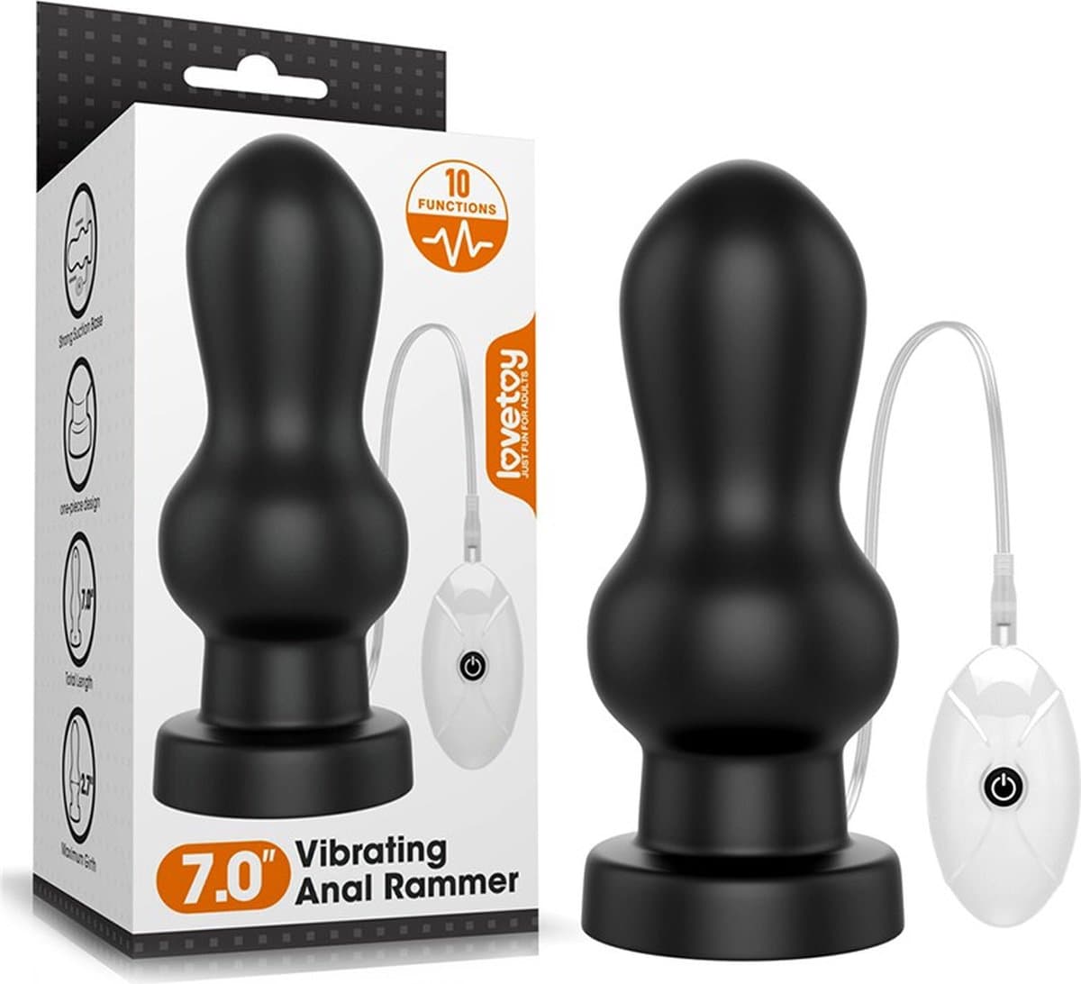 Lovetoy - King Size Vibrerende Buttplug - Rammer - 18 cm - Zwart — afbeelding 1