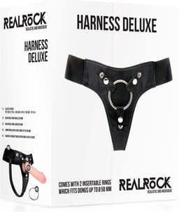 RealRock – Kunstlederen Voorbind Harnas met 2 Verschillende Ringen - Zwart — thumbnail 5
