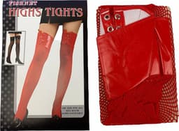 Hoge net kousen rood met lak bovenzijde / visnet netkousen highs tights — thumbnail 2