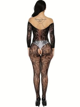 LekkerStout Transparante Catsuit - Open Kruis - Zwart - Sexy Lingerie | S-L | ( LS199 ) — thumbnail 3