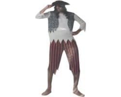 Verleidelijke Piraat Verkleedset – Gestreepte Broek, Gerafelde Blouse, Skull Vest & Hoofddoek – XL