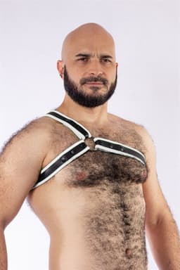 Mister B - Harnas - Neopreen Triangle Harnas - Zwart Wit - Maat L/XL — thumbnail 2