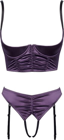 Cottelli Collection Open Lingerie Set in Gegolfde Look - Ondeugende Lingerie met Open Kruis en Verstelbare Jarretels - Maat 85C/L — thumbnail 2