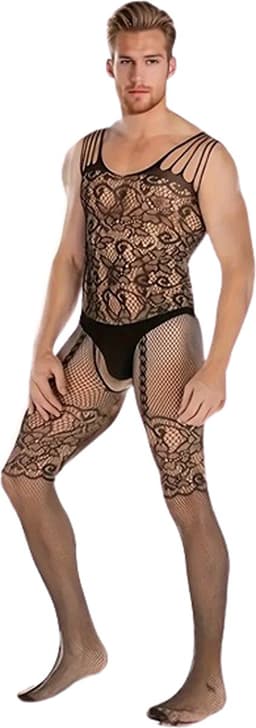 LekkerStout Heren Bodystocking - Open Kruis - Zwart - Sexy Herenlingerie | S-L | ( LS157 ) — thumbnail 4
