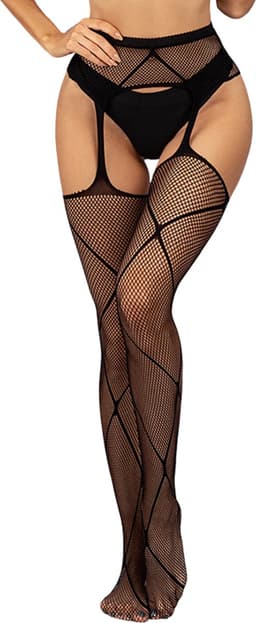 Sexy Panty met Open Heupen - 2 in 1 Jarretels en Panty - Zwart met Patroon - Open Zijkanten - Erotische Elegante Panty - Lingerie - Doorzichtig - One Size — thumbnail 1