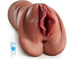 Realistische Pocket Pussy Masturbator 2-in-1 – Dubbel Kanaal – Zacht TPE-Siliconen – Realistische Textuur – Voor Mannen (Bruin)