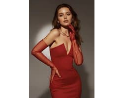 Scarlet Whisper – Rode Sexy Mesh Handschoenen voor Dames – Lange Transparante Lingerie Handschoenen – Verleidelijk Erotisch Accessoire voor Avondjurk, Clubwear & Fotoshoot – Dare to Undress