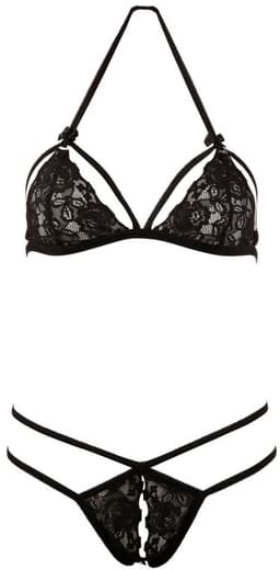 Cottelli Collection – Lingerie Set met Erotische Ondertoon Open String en Losse Cups – Maat XL - Zwart — thumbnail 2