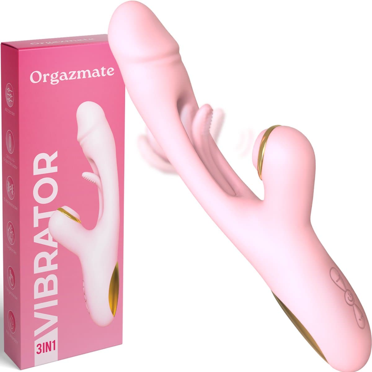 Orgazmate Karins Kietelaar - 3 in 1 Vibrator - Sex Toys voor Vrouwen - Luchtdruk Vibrator - Dildo Vibrator - Clitoris, U & G-spot Stimulator - Seksspeeltjes - 490 Standen - Roze — afbeelding 1