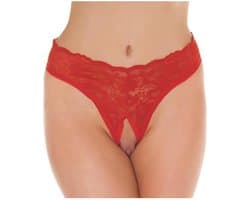 Amorable - Kanten String Met Open Kruis - Rood - One Size