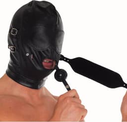 Rimba Bondage Play - Leren Masker Met afneembare gag En oogdelen — thumbnail 1