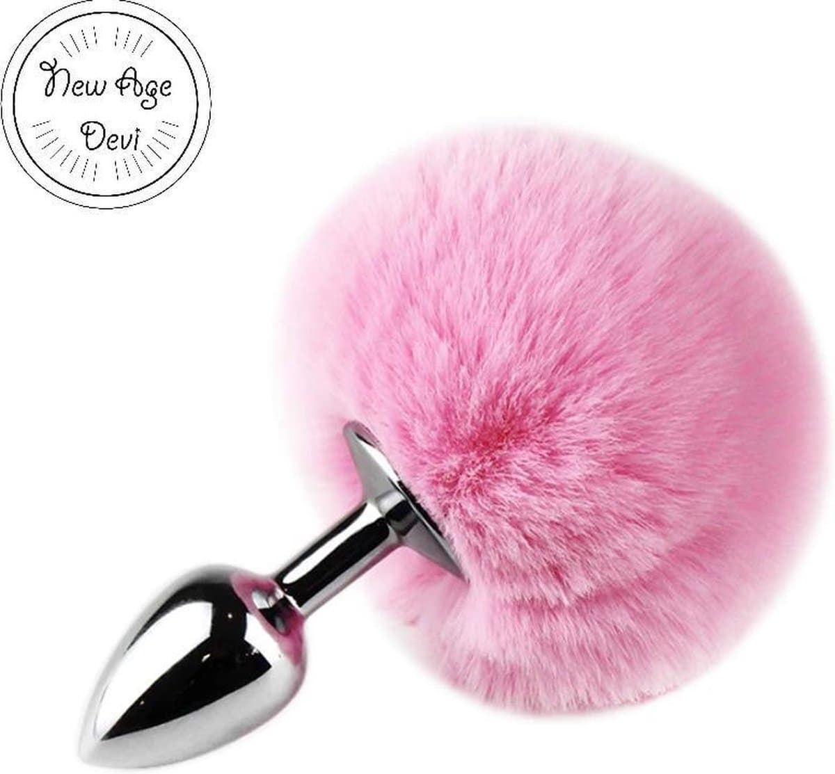New Age Devi - Bunny Tail - Sexy Konijnen staart - Butt Plug - Fluffy -Playful Sex Toys - Zilver - Roze — afbeelding 1