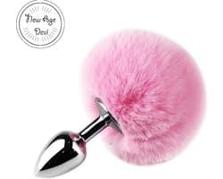 New Age Devi - Bunny Tail - Sexy Konijnen staart - Butt Plug - Fluffy -Playful Sex Toys - Zilver - Roze