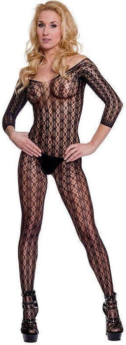 Zwart kanten open kruis bodystocking — thumbnail 1