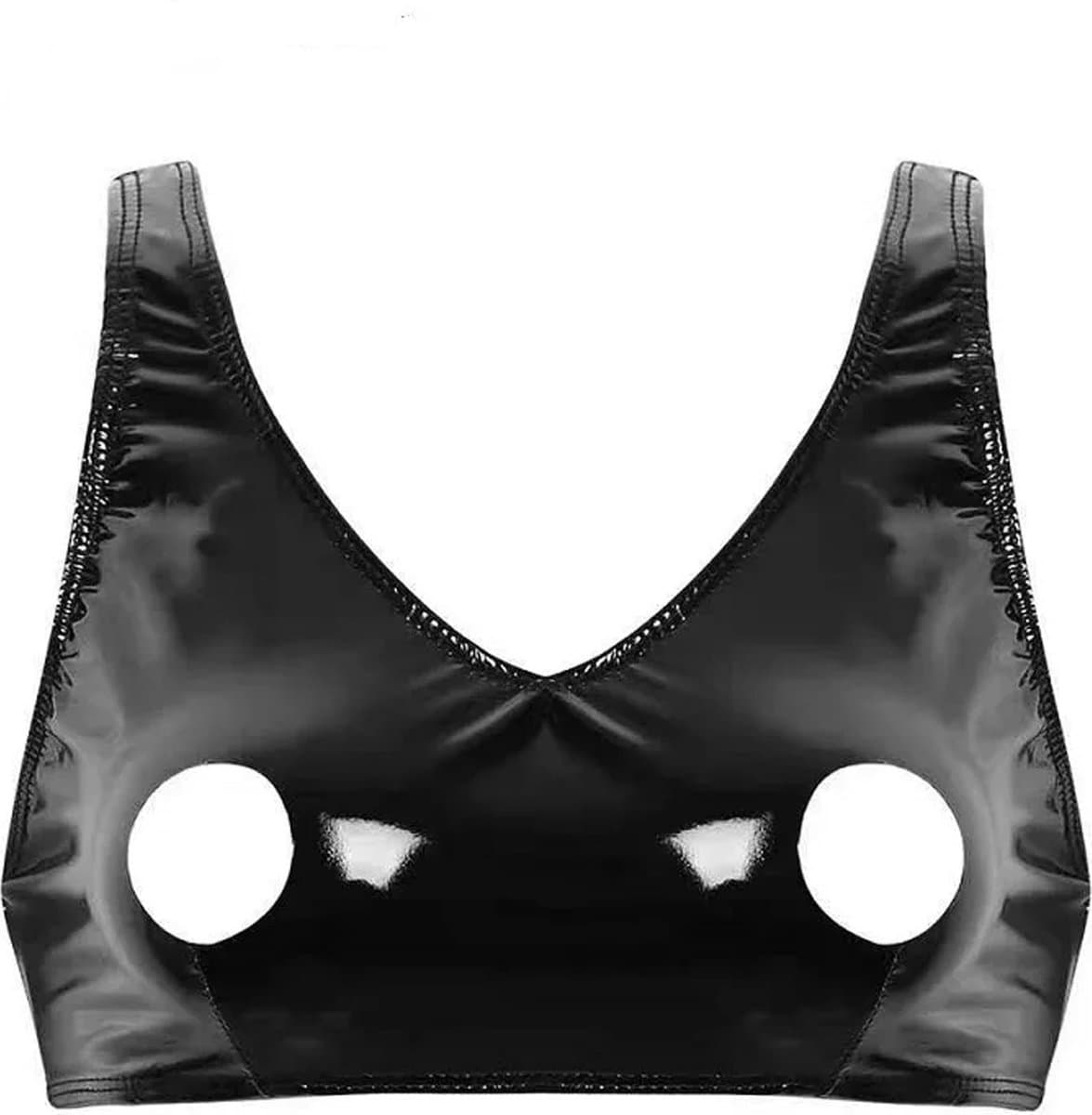 Erotische top met open tepels - PU Leder - Ritssluiting - Beha - Hemd - Porno — afbeelding 1
