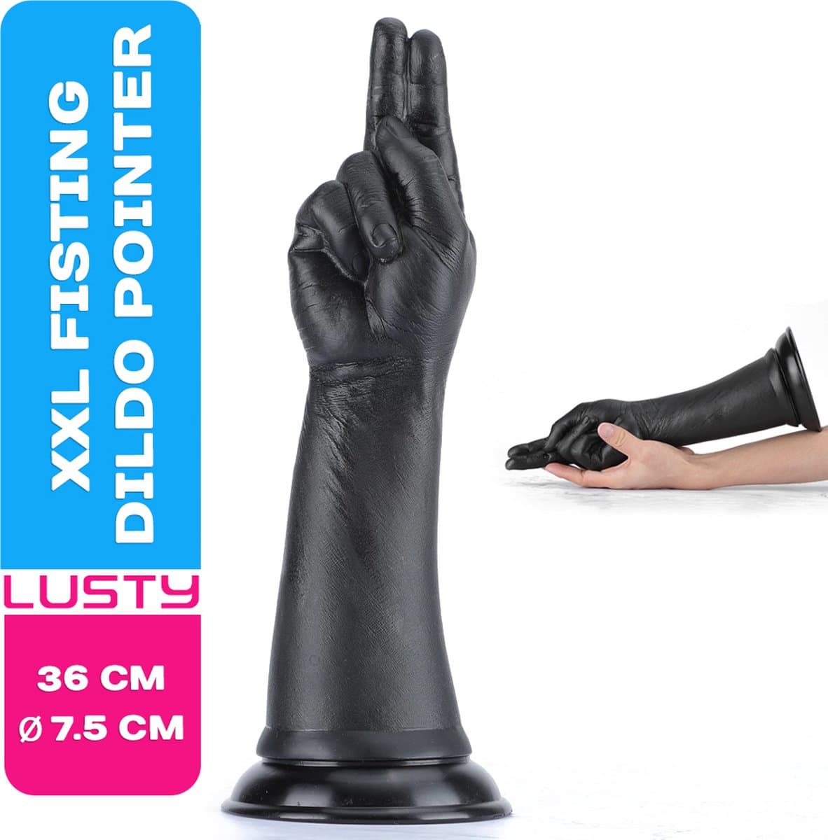 Lusty Fisting Dildo Pointer 36 x 7.5 cm - Fist Dildo voor vuistneuken - Grote Realistische Dildo - Vuist Dildo - Met Zuignap — afbeelding 1
