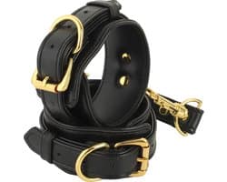 Banoch | handboeien van pu leer | zwart / goud | bondage