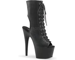 Adore-1016 plateau peeptoe enkellaars met open hiel en stiletto hak mat zwart - (EU 39 = US 9) - Pleaser