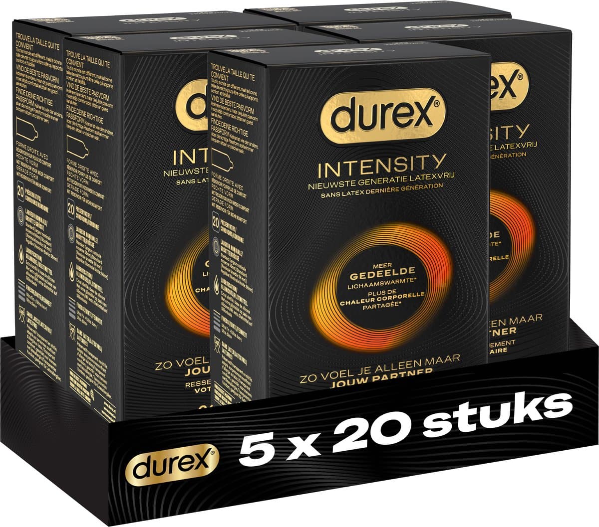 Durex Intensity Condooms - Nieuwste generatie ultradunne, latexvrije condooms voor mannen – Gedeelde lichaamswarmte - 5 x 20 stuks - Voordeelverpakking — afbeelding 1