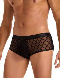 Zwarte heren boxershorts met doorzichtige mesh - maat M/L - mens sexy sheer black boxer underwear - trendy heren ondergoed erotiek - BDSM - clubwear latex mannen — thumbnail 2