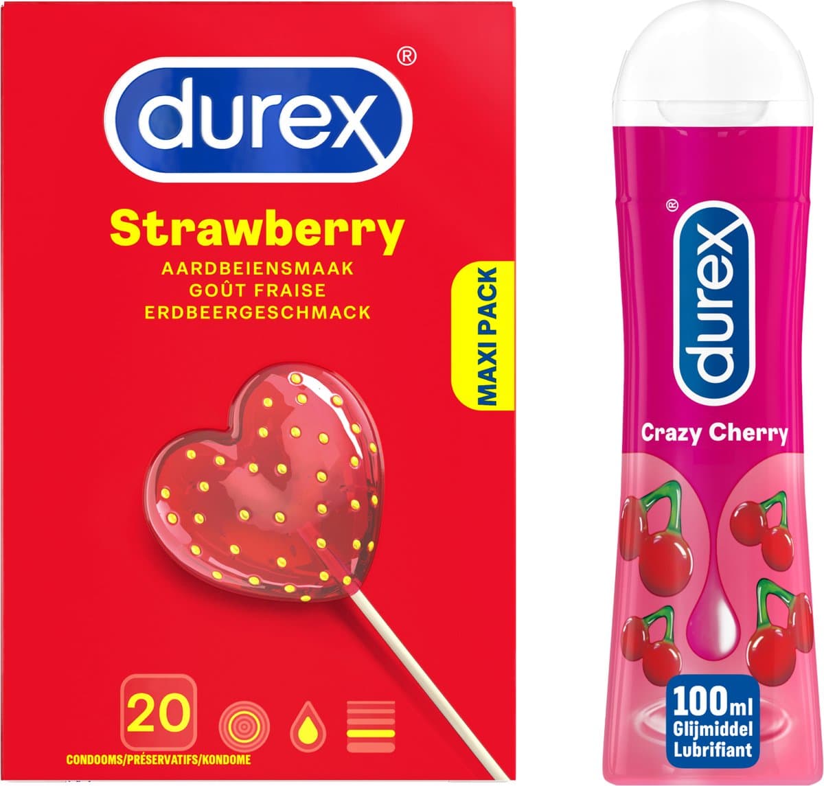 Durex - Glijmiddel Crazy Cherry waterbasis 100ML - Condooms Sexy Strawberry 20st — afbeelding 1