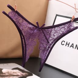 Sexy String met Open Kruis - Paars - Ontwerp met Kant - Erotisch Design met Strik - One Size String - Dames Onderbroek - Lingerie / Ondergoed — thumbnail 1