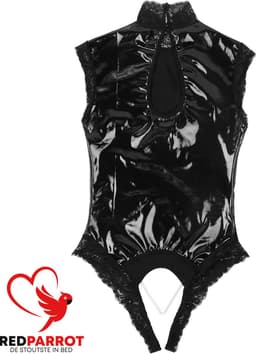 Latex Wetlook Jumpsuit - Open Kruis En Borsten - Erotisch - Ketting - Kant — thumbnail 3