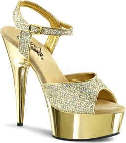 EU 38 = US 8 | DELIGHT-609G | 6 Heel, 1 3/4 Gold Chrome PF Ankle Strap Sandal — thumbnail 1