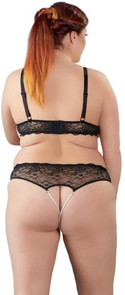 Cottelli Plus Size –  Lingerie Set van Kant Open Kruis en Borsten met Parelbanden – Maat 3XL – Zwart — thumbnail 4