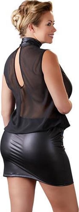 Cottelli Plus Size – Sexy Licht Transparante Mini Jurk met Brede Wetlook Ondergedeelte – Maat 3XL - Zwart — thumbnail 5