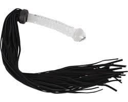 Bad Kitty – 64 cm Suède Flogger Zweep met Glazen Plug als Handvat - Zwart