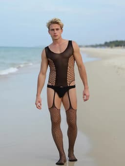 LekkerStout Jarretelbody voor Hem - Zwart - Sexy Herenlingerie | S-L | ( LS156 ) — thumbnail 3