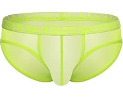 SUKREW Sheer Low-rise Brief Acid Yellow - MAAT XL - Erotisch Heren Ondergoed - Slip voor Man - Sexy mannen Slip