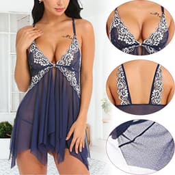 Valentijnsdag - Dames kanten lingerie - Babydoll met sluiting aan de voorkant - Nachtkleding met V-hals-L — thumbnail 4