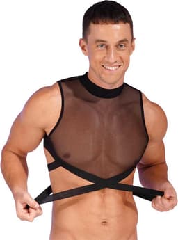 Erotisch Heren tank top - Transparant - Taille banden - Porno kleding - BDSM - Ritssluiting achterzijde — thumbnail 5