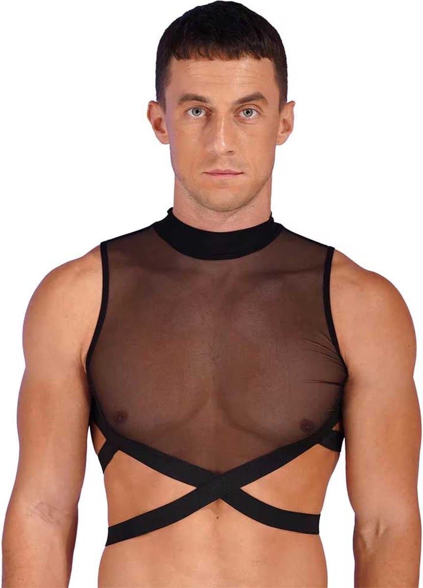 Erotisch Heren tank top - Transparant - Taille banden - Porno kleding - BDSM - Ritssluiting achterzijde — afbeelding 1