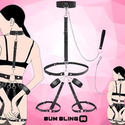 BUM BLING® - 5-Delig BDSM Harnas Vrouw - PU Leer - BDSM Toys - Zwart - Met Handboeien en Ketting — thumbnail 1