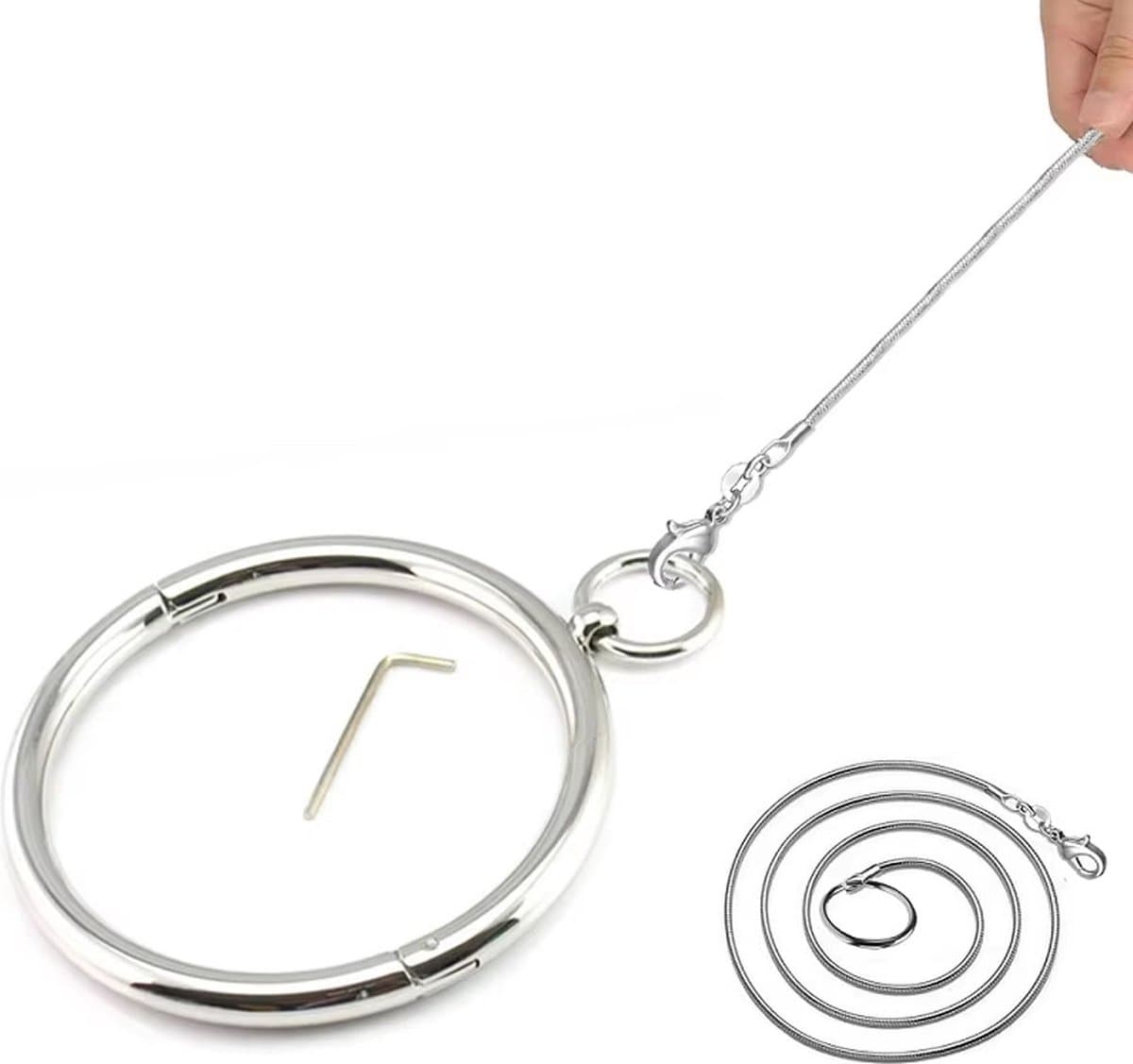 Metalen Halsband Choker met Schroefsluiting en Ketting – 120mm Diameter - BDSM — afbeelding 1