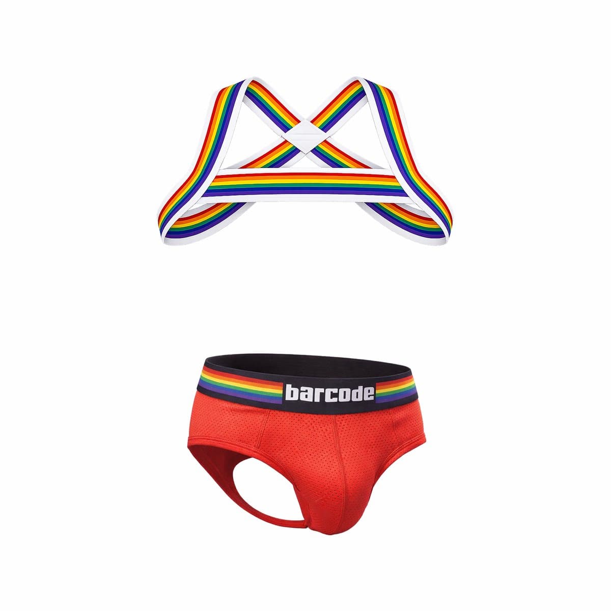 Barcode Berlin Multipack 1x Backless Brief Pride Red + 1x Pride Harness White - MAAT L - Erotisch Heren Ondergoed - Slip voor Man - Sexy mannen Slip — afbeelding 1