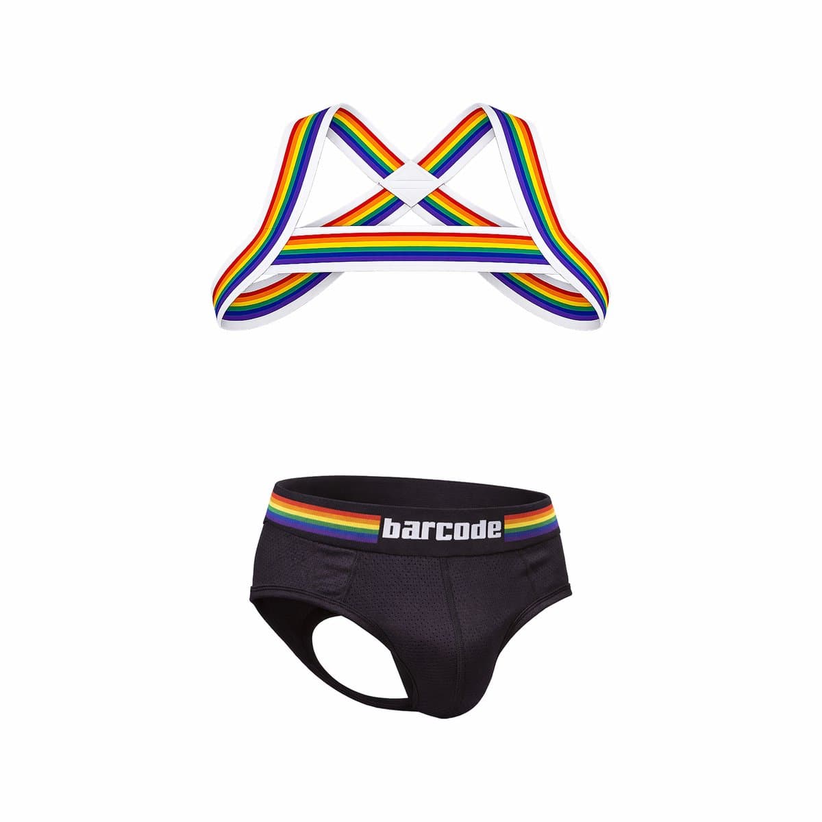 Barcode Berlin Multipack Backless Brief Pride Black + Pride Harness - MAAT XL - Erotisch Heren Ondergoed - Slip voor Man - Sexy mannen Slip — afbeelding 1