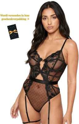 Erotische Body – Sexy Lingerieset – Lingerie Erotisch – Classy luxe kanten lingerieset – Erotische Bustier – Verleidelijk Elegant Zwart – BH en jarretelset – Dames lingerie – Sexy lingerie – Spannende lingerie – Dare to Undress – Maat XS/S, M, L, XL — thumbnail 2