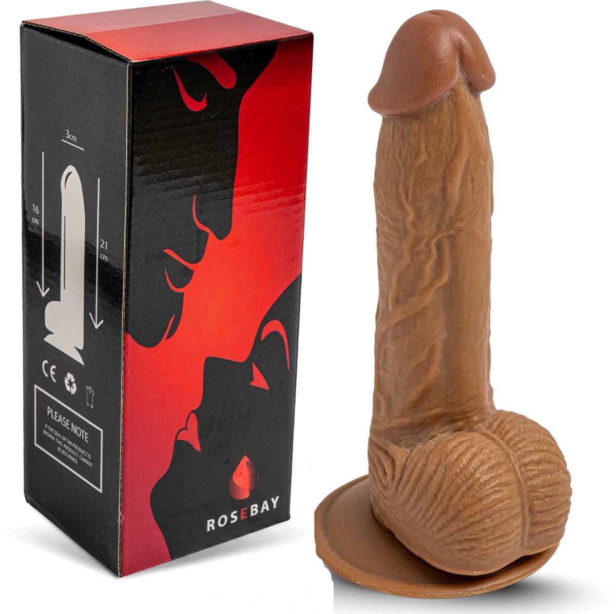 Rosebay Realistische Dildo 21 cm - Zachte Siliconen Dildo met Zuignap & Balzak - Dildo voor Mannen en Vrouwen- Licht Bruin — afbeelding 1