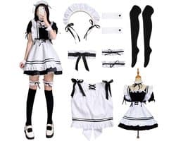 Dailygoods- Dienstmeisjeskostuum Klassiek Design - Anime Kostuum - Cosplay Outfit - Zwarte Jurk - Inclusief Schort/Hoofddeksel - Machinewasbaar - Maid Outfit