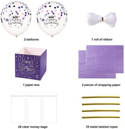 Dailygoods - Dailygoody - Trekgeldballondoos - Geldcadeau - Verrassende verjaardagservaring - Paars - Grappige ballonset - Perfect voor vriendin of vrouw - Inclusi — thumbnail 4