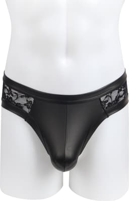 Sexy heren slips van leer en kant - maat S/M - BDSM - black sexy leather lace men underwear - clubwear heren latex ondergoed erotiek mannen — thumbnail 4