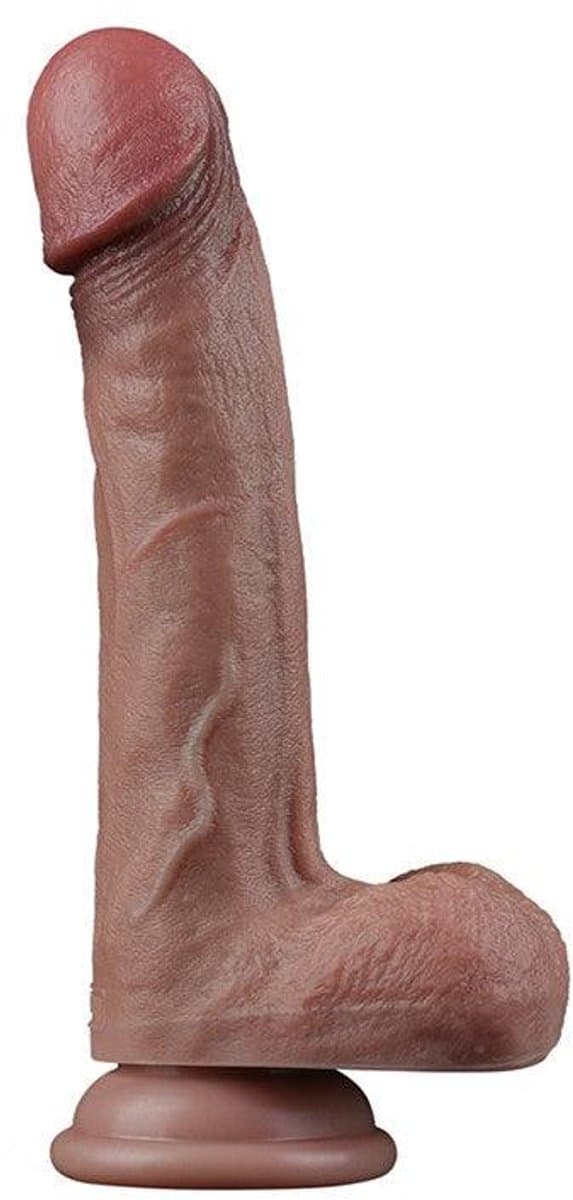 LoveToy - Dubbellaagse siliconen dildo 22,5 cm (Ø 4,2 cm) - Bruin — afbeelding 1