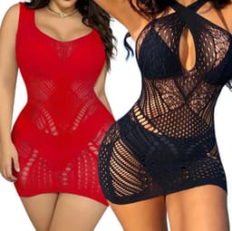 LekkerStout Plus Size Mini Jurkjes 2 Pack - Rood/Zwart - Sexy Lingerie | M+/XL | LS238 — thumbnail 1